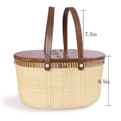 Teng Tian Nantucket Basket Crafts Cane-on-Cane Weave Picnic Basket Shopping Basket Basket Storage Basket Two Swing Handles (Black Walnut Activity Double Open)
