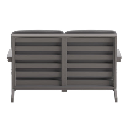Flash Furniture Charlestown Adirondack Style Deep Seat Patio Loveseat with Cushions - Gray Poly Resin Frame - Gray All-Weather Cushions - Indoor/Outdoor