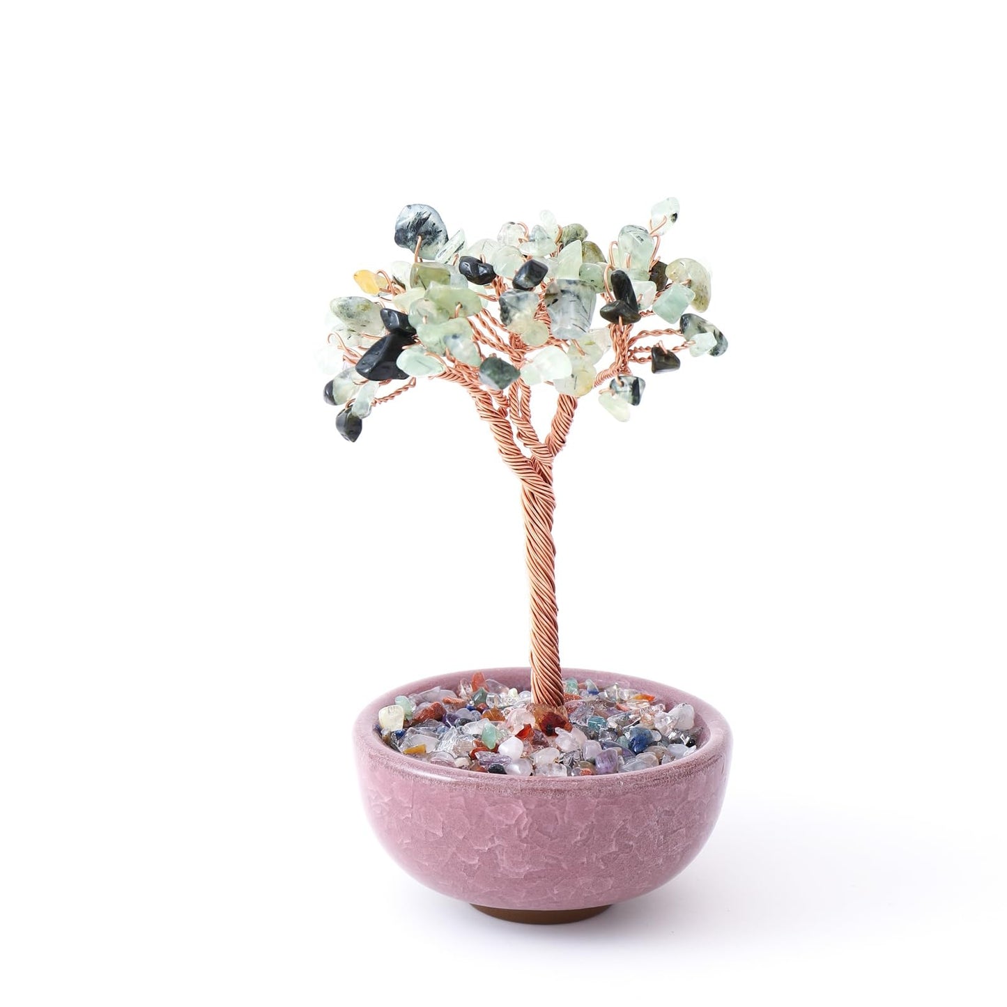 1PC Natural Prehnite Crystal Tree Handmade Wire Life Small Bowl Flowerpot Base Reiki Healing Feng Shui Mineral Specimen Tabletop Ornaments