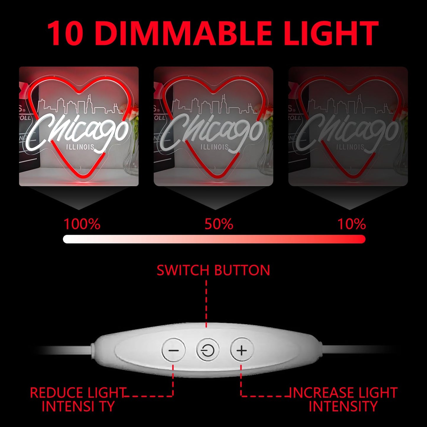Chicago Neon Sign for Wall Decor Chicago Neon Light for Women Gift Dimmable LED City Light Up Sign for Christmas Birthday Gifts