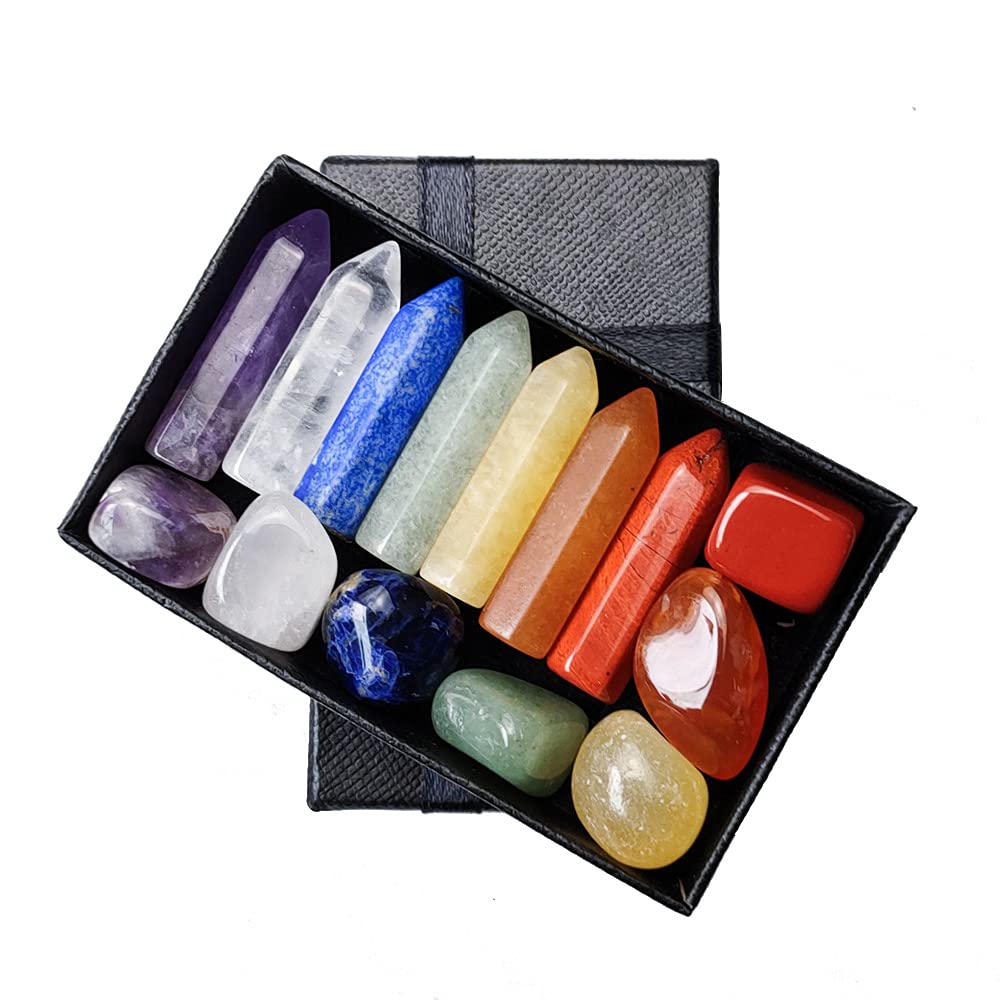 Chakra Crystal Stones Healing Kit, Healing Crystal Wands Crystals Points Reiki, 7 Chakra Set Tumbled Stones Reiki Chakra Meditation Therapy