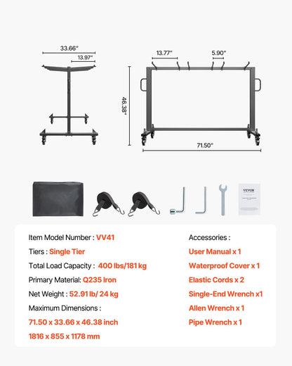 VEVOR Folding Chair Rack, 400 LBS Capacity, Heavy-Duty Chair Cart for 42 Chairs or 12 Tables, Multi-Function Chair Storage Dolly with Rubber Wheels and Holders, Large Chair Holder, Matte Black