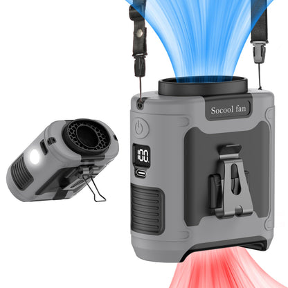 Socool 10000mAh Portable Waist Fan Clip on Wearable Belt Personal Fan Rechargeable Battery Operated With 5 Speeds & Flashlight Neck Hands-Free 40H Cooling For Outdoor Travel Camping Power Bank (Gray)