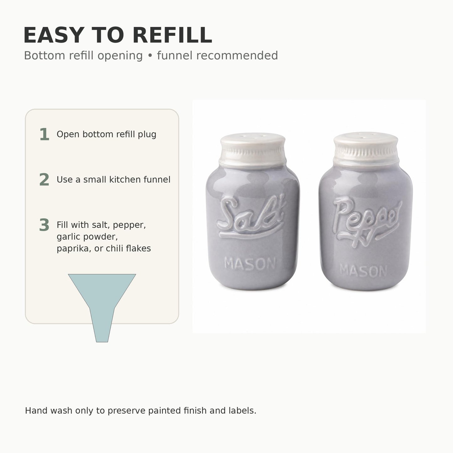 Comfify Grey Mason Jar Salt and Pepper Shakers – 3.5 oz Modern Farmhouse