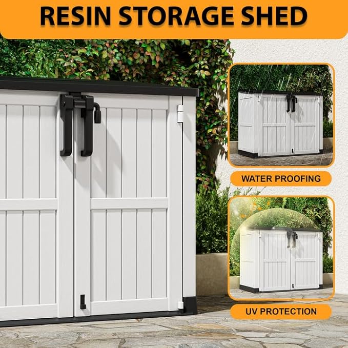 LHBcraft Outdoor Storage Cabinet 36 Cu Ft with Lockable Doors, Waterproof Outdoor Storage Box for Patios,Portable Horizontal Resin Storage Shed, Easy to Assemble