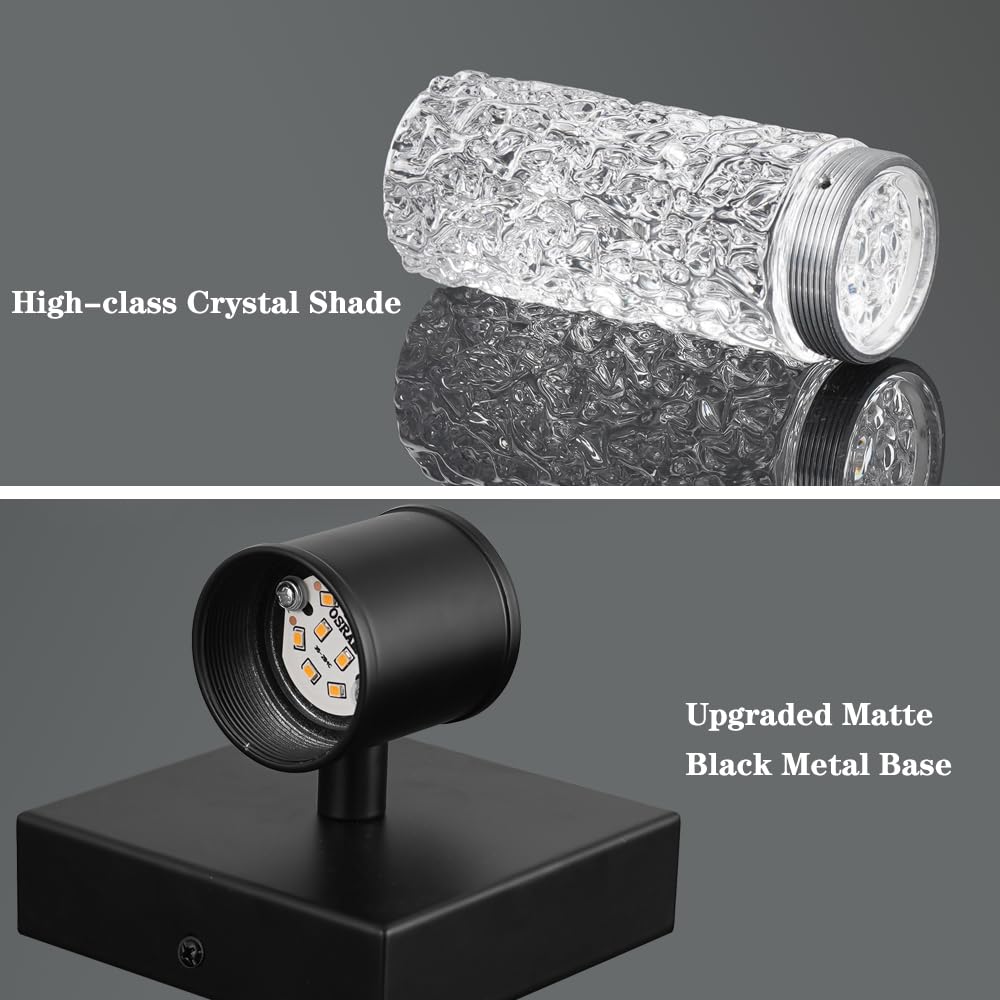 Ditoon Black Sconces Wall Decor Set of 2, Crystal Bathroom Vanity Light Fixture, Modern Hardwired Wall Sconce Light Over Mirror, LED Sconces Wired for Bedroom Hallway Stairwells