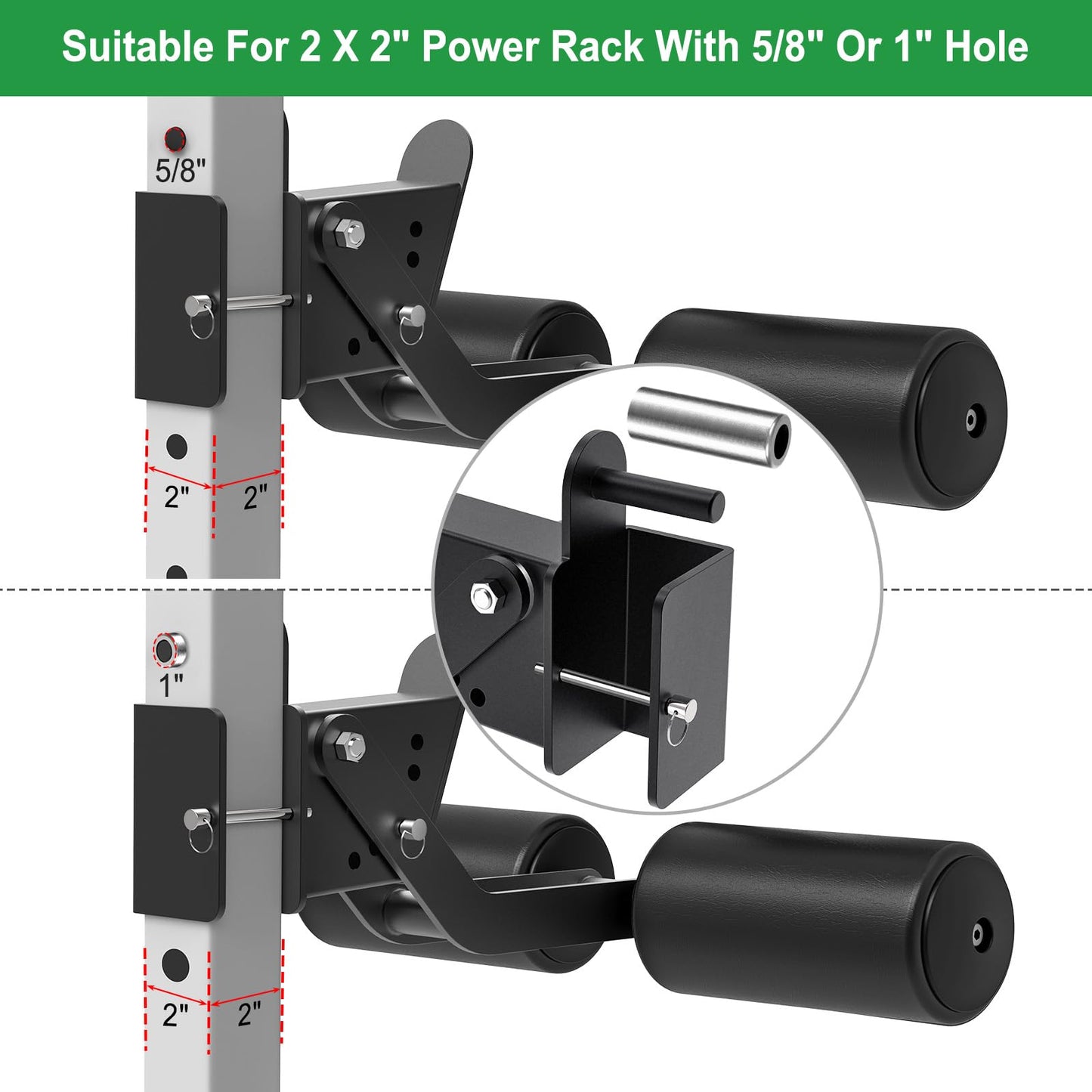 SELEWARE Nordic Hamstring Curl Squat Rack Attachment for 2x2 Power Rack with 5/8" or 1" Hole - Adjustable Leg Hold Down Attachment with Leather Surface for Home Gym Workouts