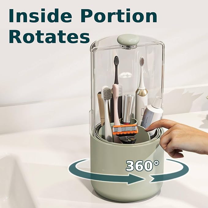 Toothbrush Holder with Cover 360 Rotating 4 Compartments Bathroom Toothpaste