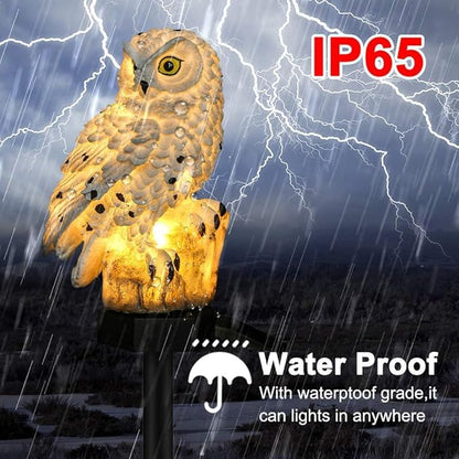 Hoofun Owl Solar Garden Lights 2pcs Waterproof Outdoor Decor LED Lawn Lamp Solar Powered Ornaments for Yard, Patio, Garden Landscape Lighting (White)