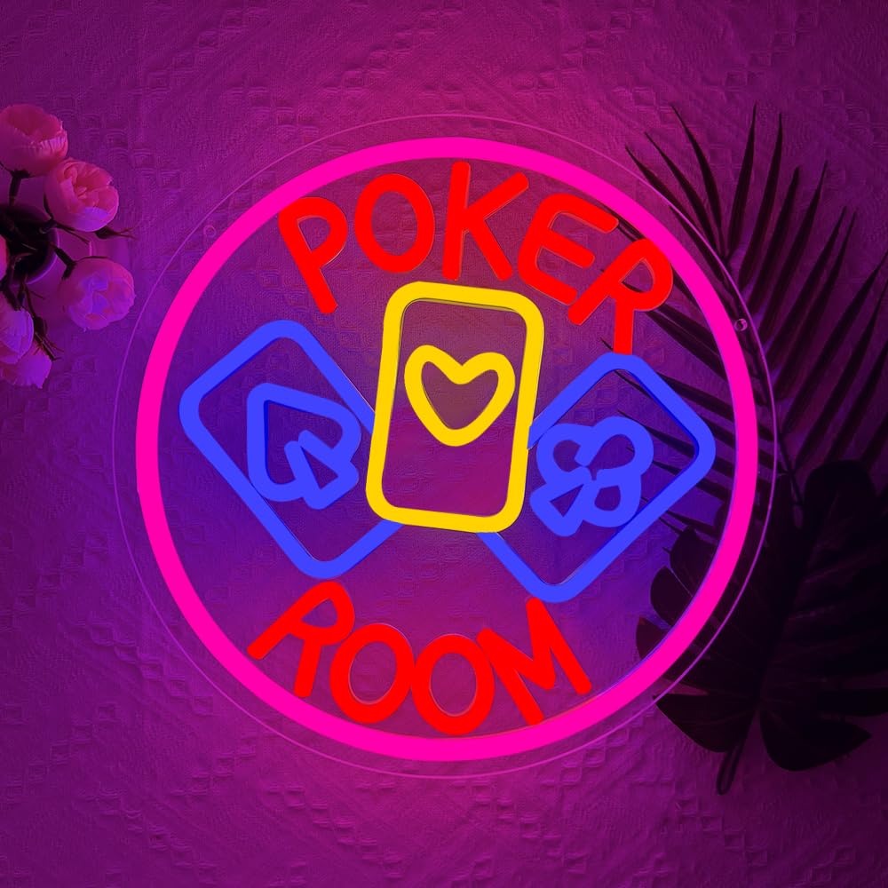 RuCvixkt Poker Room Neon Sign for Wall Decorations, Playing Cards USB Powered Light for Poker Room Man Cave Club Pub Bistro Home Bar Party Bedroom Decor