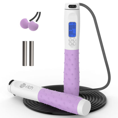 Te-Rich Jump Rope, Weighted Jump Rope for Fitness, Skipping Rope with Counter - Heavy Handles, Adjustable Length - Cordless Jumping Rope for Men Women Kids Fitness Exercise Training