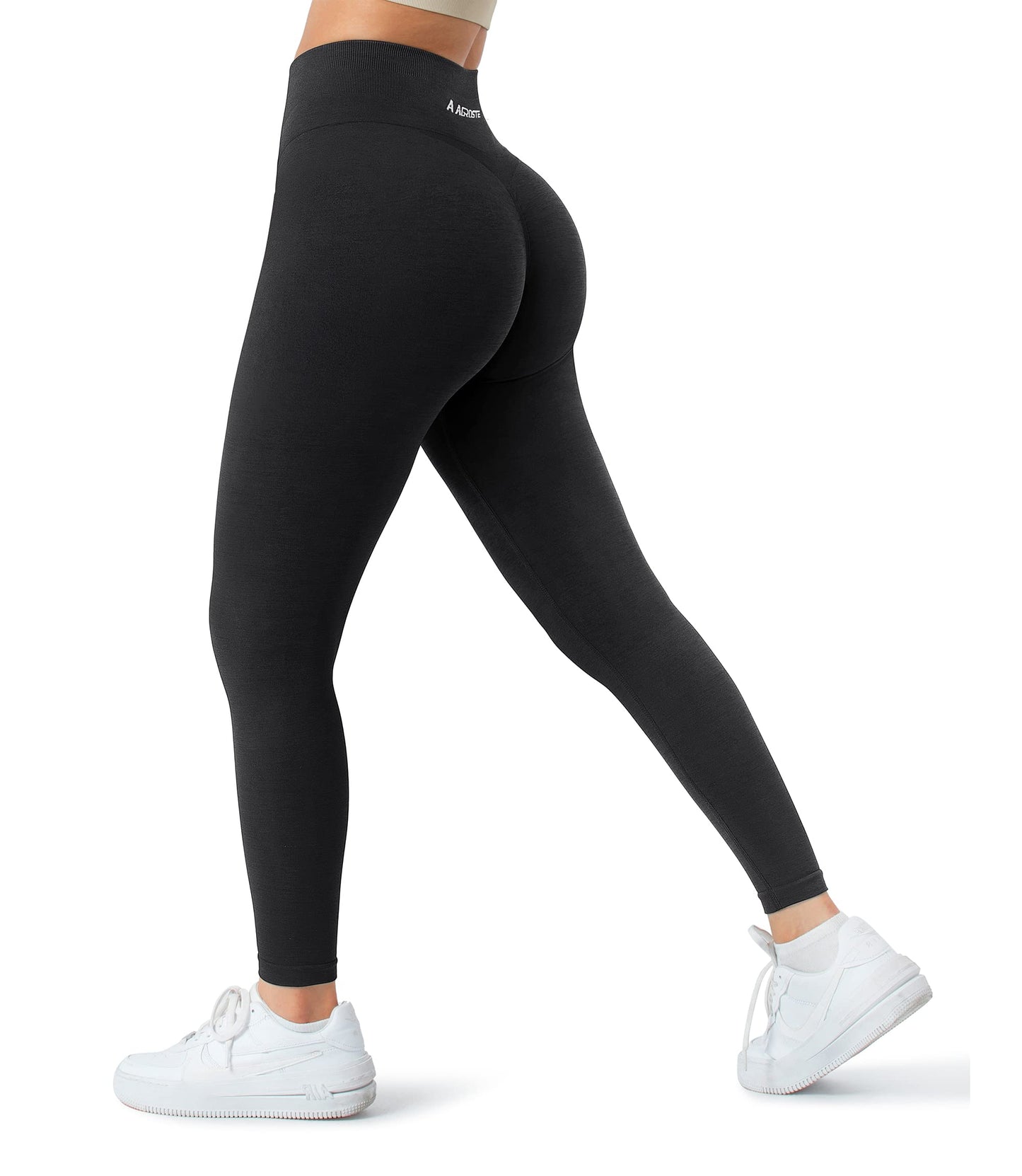 A AGROSTE Women Seamless Workout Leggings with Pockets Scrunch Butt Lifting Gym Leggings High Waisted Yoga Pants