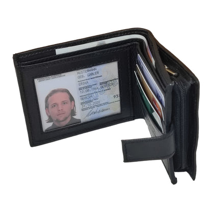 RAS WALLETS | RFID Blocking Gents Wallet, Credit Card Holder & Money Organisers for Men with ID Window & Side Zip Coin Pocket #44 (Black)