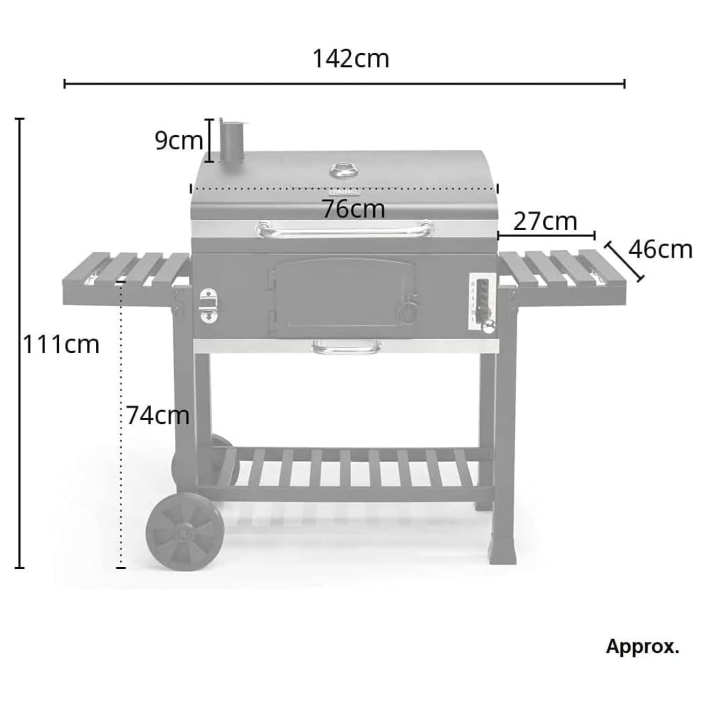 CosmoGrill Outdoor XXL Smoker Barbecue Charcoal Portable BBQ Grill | Lid Cover, Adjustable Charcoal Pan, Warming Rack & Built-in Thermometer | Extra Large Coal BBQ Smoker for Home Garden Party Cooking