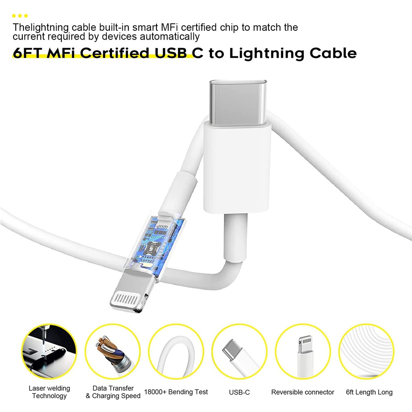 Fast Charger iPhone,i Phone Charge Cable,3Pack iPhone Charger Fast Charging 6Foot Phone Charging USB C Charge Adapter 6FT Type C to Lightning Cable for iPhone 14 Pro Max/14 Plus/13/12 Mini/11/10/XS/SE