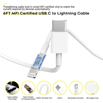 Fast Charger iPhone,i Phone Charge Cable,3Pack iPhone Charger Fast Charging 6Foot Phone Charging USB C Charge Adapter 6FT Type C to Lightning Cable for iPhone 14 Pro Max/14 Plus/13/12 Mini/11/10/XS/SE