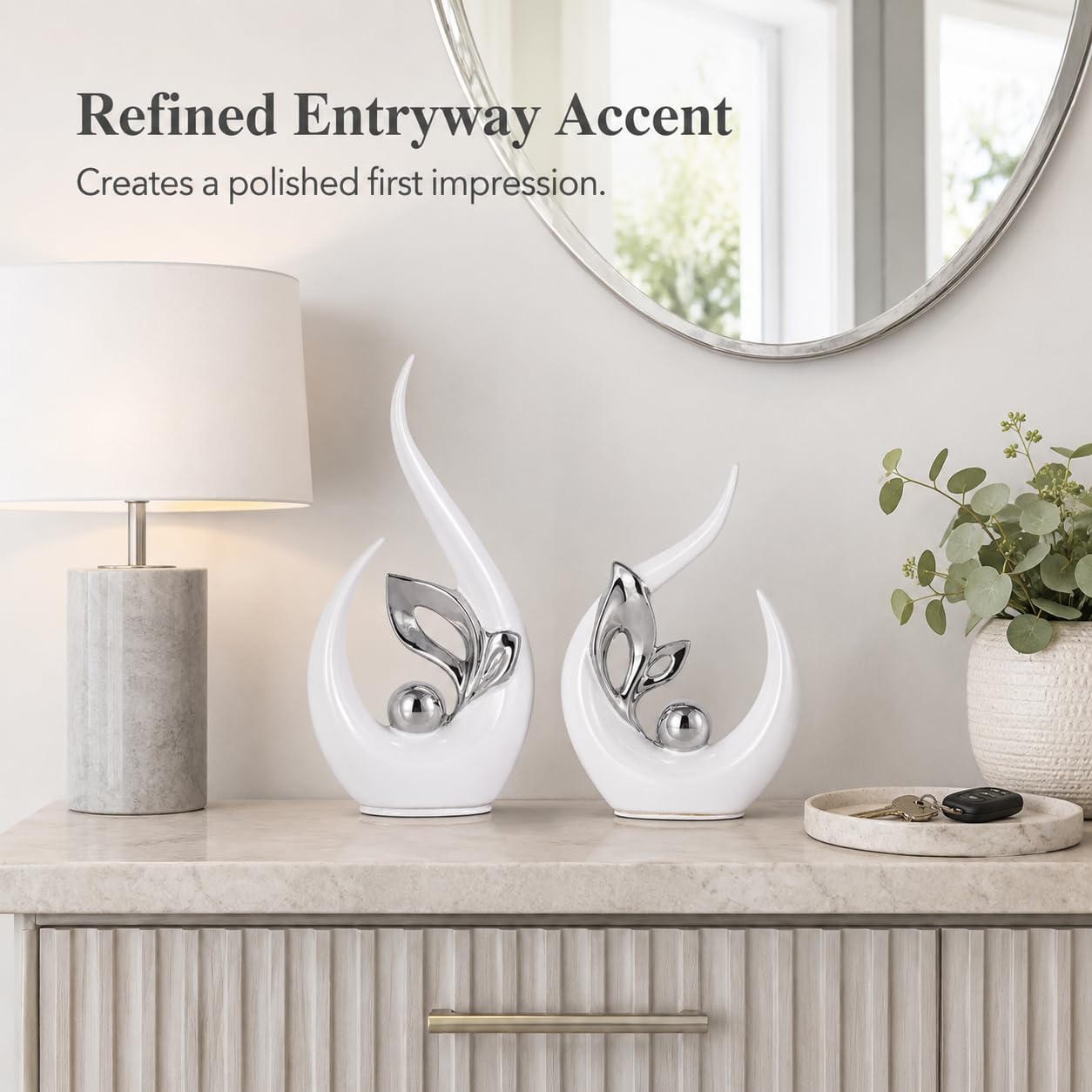 XMGZQ White and Silver Ceramic Statues for Home Décor Accents,Abstract Art Mid Century Modern Decor,Elegante Centerpiece Table Decorations,Sculpture for Entryway,Tv Stand,Mantel,Coffee Table