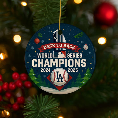 Back to Back Baseball Champions Ornament 2024 2025 – Ceramic, Heart, Circle, Snowflake Shapes – Funny Gift for Baseball Fans – Christmas Tree Decoration, Cheap Shipping (1, Heart)