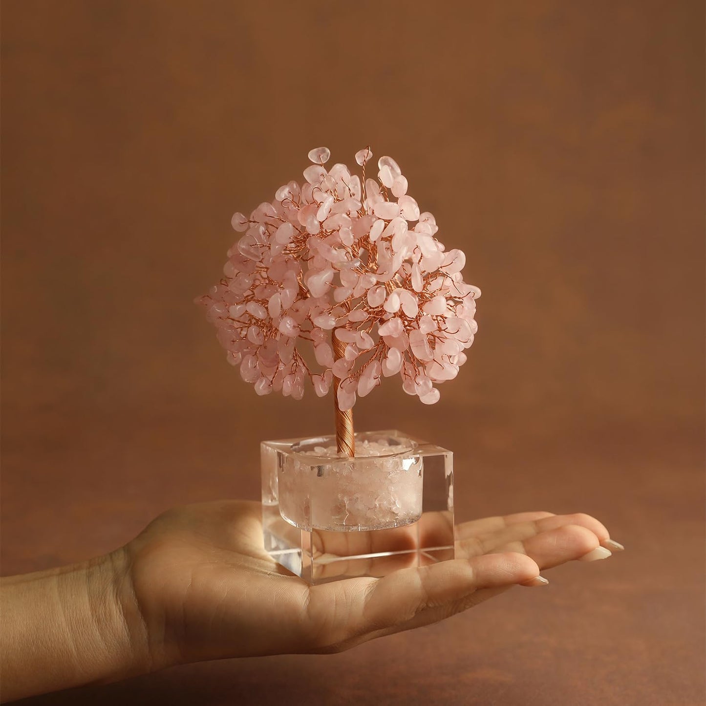 MAGIC AND MIRACLES Feng Shui Natural Rose Pink Quartz Crystal Money Tree Healing Crystals, Bonsai Style Decoration Office Home Desk Decor for Wealth Good Luck, Gifts for Women Mom Friends