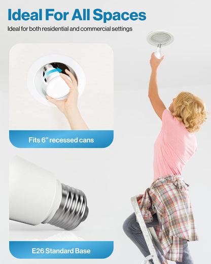 Sunco 6 Pack BR40 LED Light Bulbs, Indoor Flood Lights, Recessed Can Light Bulb, 1400 LM, 17W (100W Equivalent), 2700K Soft White, Dimmable, E26 Base, for Home, Bedroom, Kitchen UL.
