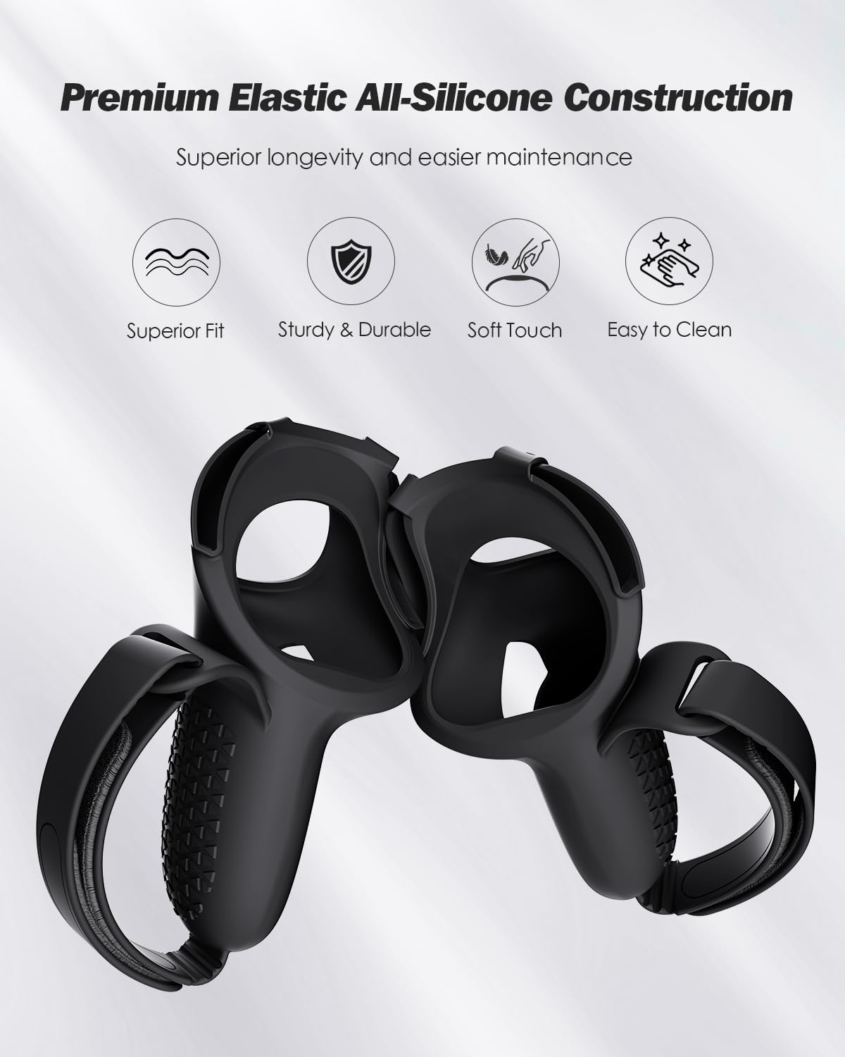 SUPERUS Comfort Controller Grips Cover Compatible with Meta Quest 2 Accessories - All-Silicone Construction, Controller Grips for Oculus Quest 2 with Adjustable Knuckle Straps Protector