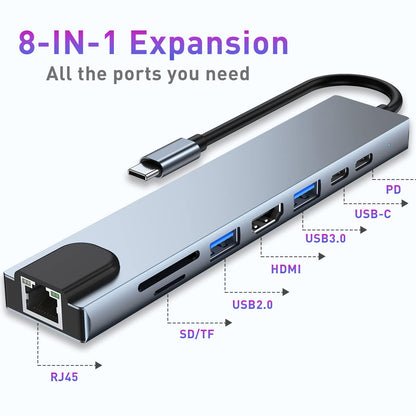 USB C HUB, USB C Adapter 11 in 1 Dongle with 4K HDMI, VGA, Type C PD, USB3.0, RJ45 Ethernet, SD/TF Card Reader, 3.5mm AUX, Docking Station Compatible with MacBook Pro/Air, Other Type C Laptops