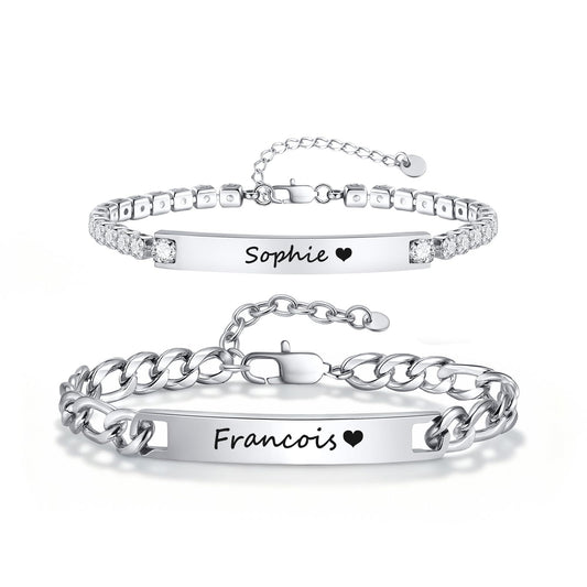 Personalized Matching Bracelet for Couple - Custom Engraving Couple Bracelet,Stainless Steel Long Distance Relationship Jewelry,Promise Bracelet for Him/Her,Valentine's Day Anniversary Birthday Gift