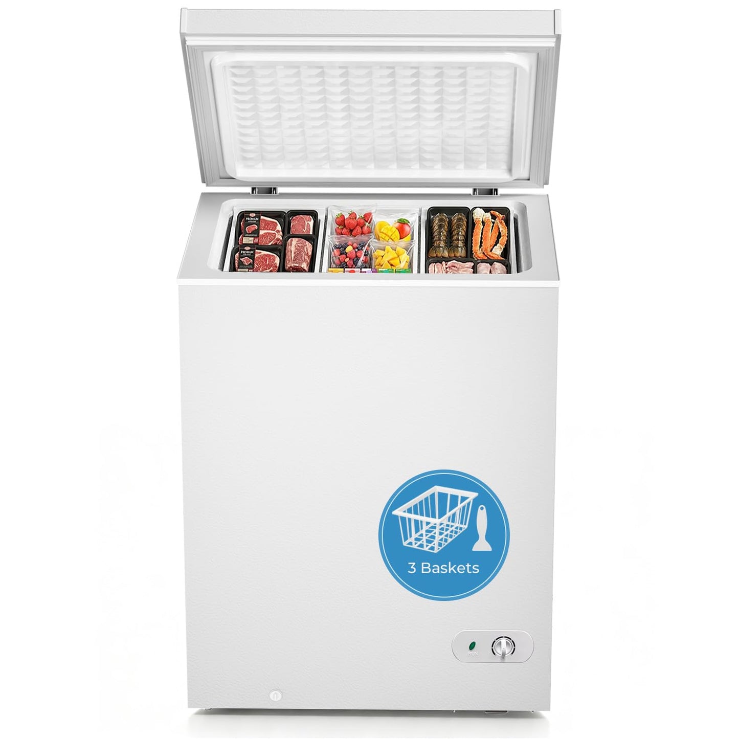 Antarctic Star Chest Freezer 5.0 Cubic Feet Compact Freezer with Removable Baskets, Top Open Door Deep Freezer, Adjustable Temperature for Home Dorm, Bar, Basement, Kitchen, White