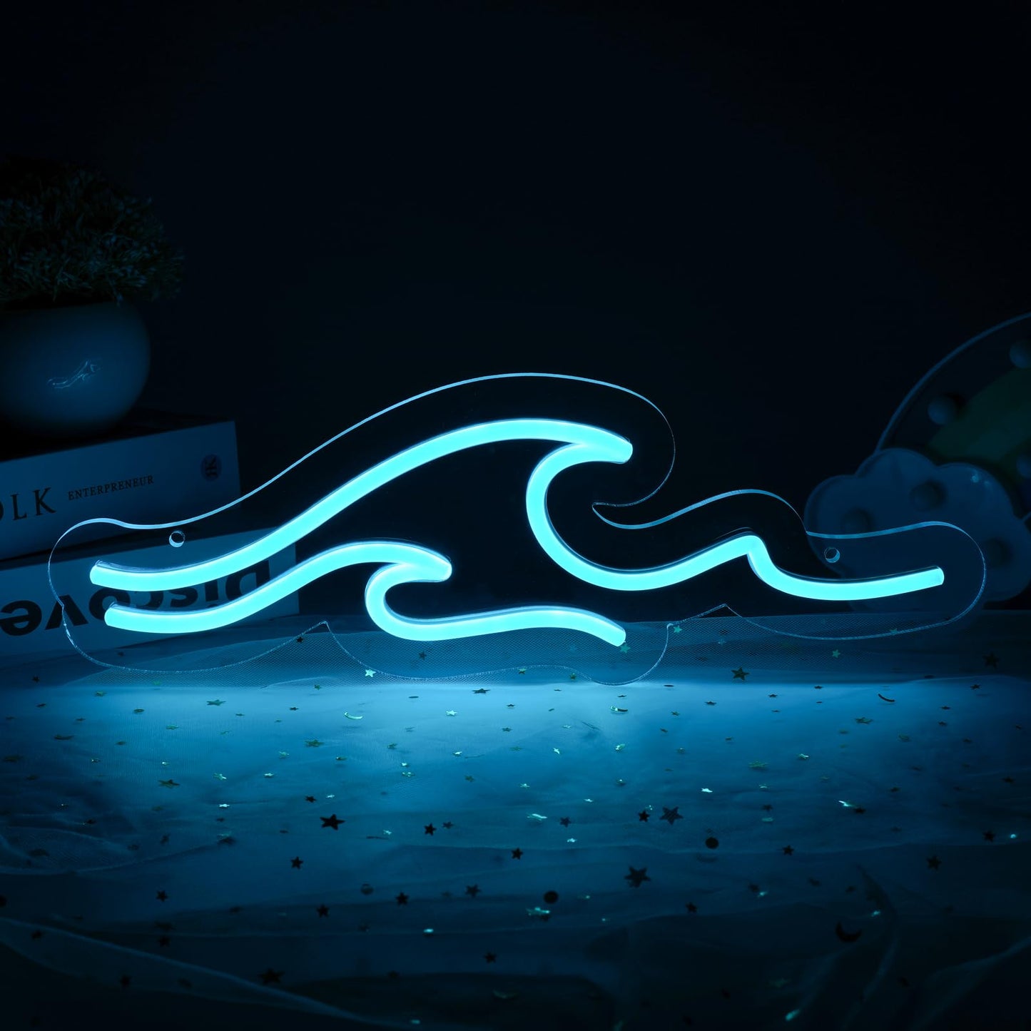 MissAudrey Wave Neon Signs with Cycle Timer, 15 * 5.1" Dimmer Ice Blue Wave Led Neon Light Sign For Kids Wall Decor USB Powered For Living Room Bar Bedroom Decorations Christmas Gift
