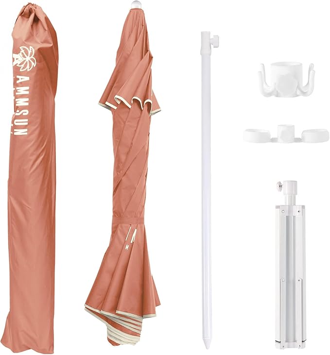 AMMSUN Shade Umbrella, Premium Portable Umbrella with Stand, 6.5ft Lightweight Free Standing Canopy for Sporting Games, Adjustable Instant Sun Protection and Easy to Carry, Peach Pink