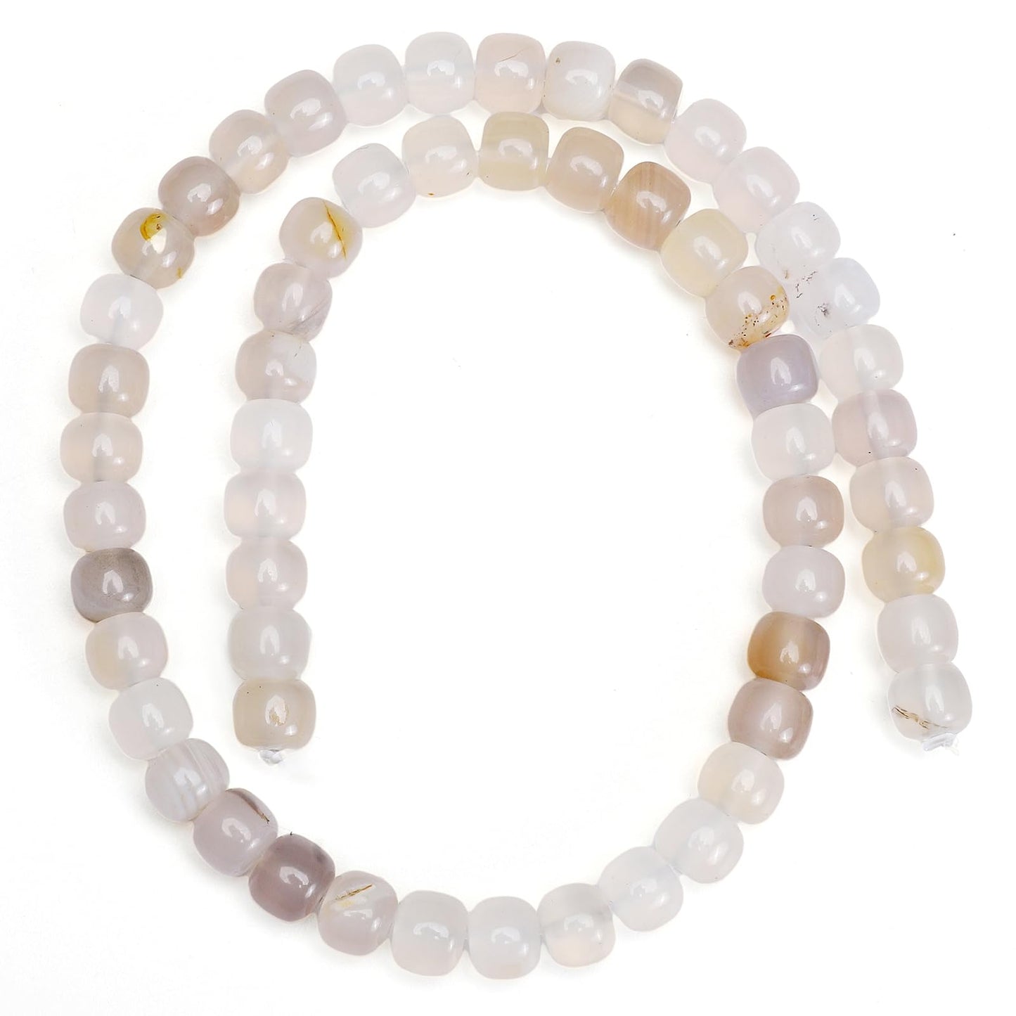 BEADIA Natural White Agate Flat Cut Round Drum Stone 8mmx7mm Loose Semi Gemstone Beads for Jewelry Making 38cm