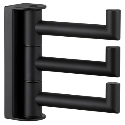 APLusee Swivel Towel Hook, 304 Stainless Steel Foldable Clothes Hook with Multi Three Rotating Arm, Flexible Bathroom Kitchen Storage Hanger Wall Mounted, Matte Black