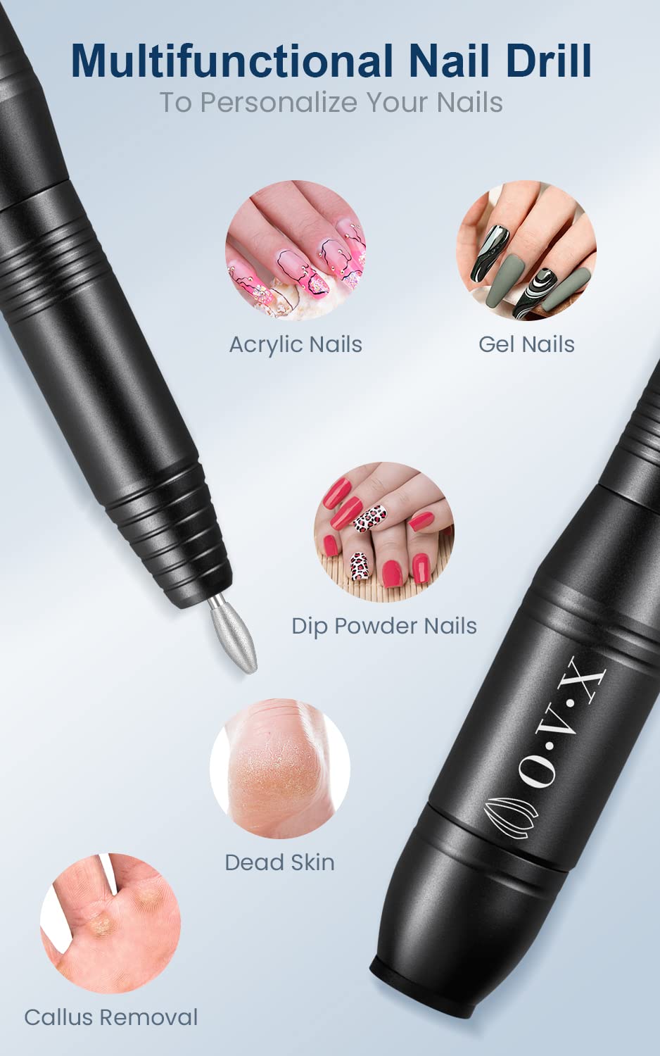 Portable Electric Nail Drill Machine, Professional 20000 RPM USB Manicure Pedicure Drills for Acrylic Nails Gel Polishing Shape Tools