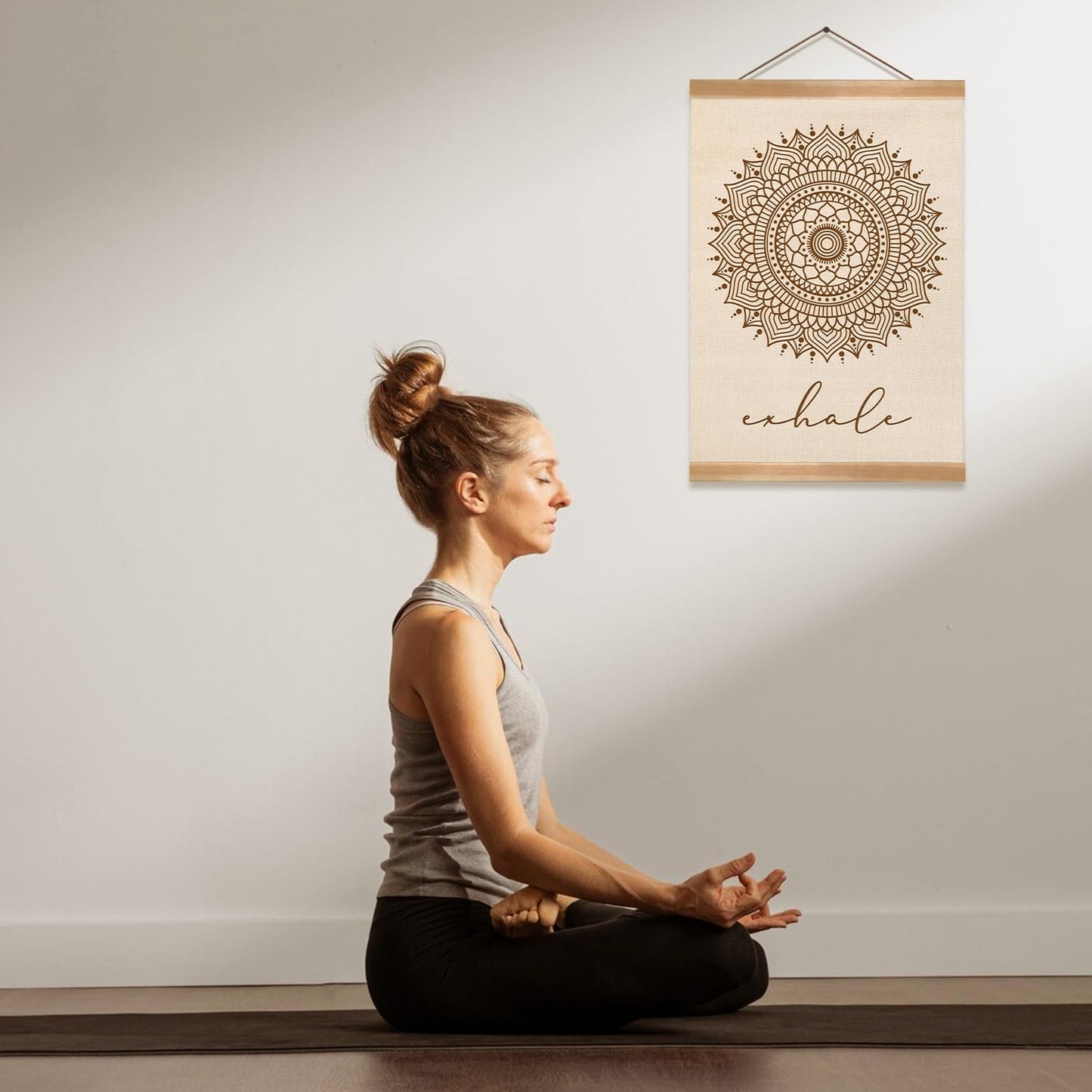 ZTGDA Boho Mandala Wall Art Exhale Inspirational Poster Minimalist Linen Canvas Hanging Print for Yoga Room, Meditation Space, or Bedroom Decor Calming Zen Home Wall Decor(Yoga)