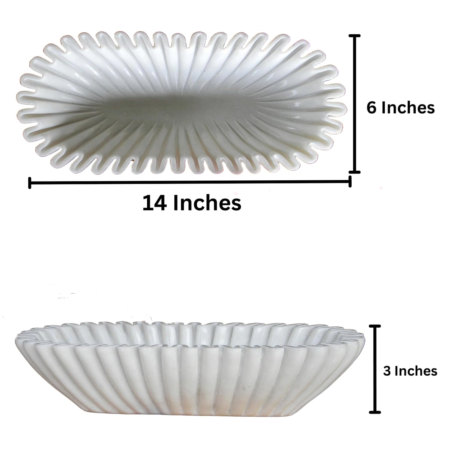 CRAFTFOBIA Handcrafted Decorative Marble Scallop Bowl - White Decorative Ruffle Bowl Centerpiece - Perfect for Flowers, Fruit, Keys, Rings