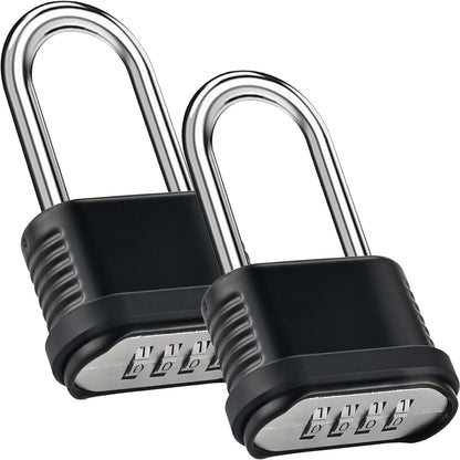 4 Digit Heavy Duty Combination Lock - 105mm Long Shackle Weatherproof Combination Padlock, Outdoor Combo Lock for Storage Units, Gym Lockers, Fence Gates & Shed Doors - Black (2pcs, Long Shackle)