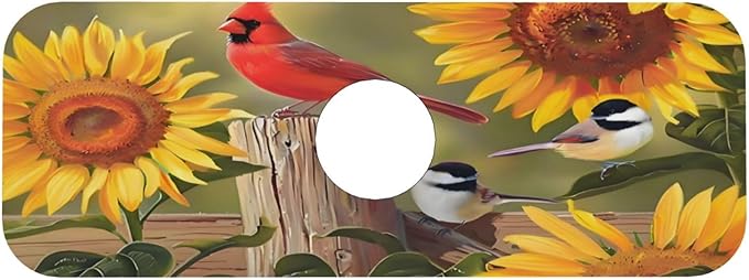 Sunflowers and songbirds Kitchen sink faucet pad, strong water absorption