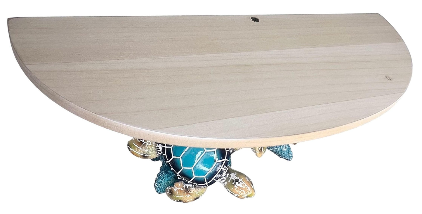 Top Brass Oceanic Charm Decorative Shelf – Blue Coral Reef Base with Two Sea Turtles – Coastal Beach Ocean Décor