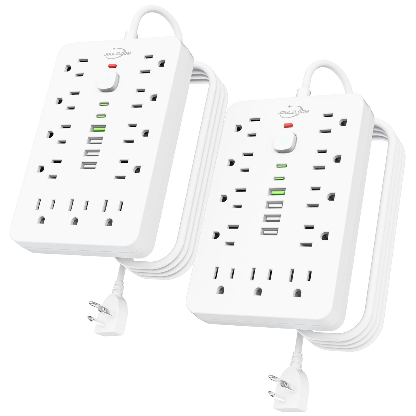 6 FT Flat Plug Surge Protector Power Strip,11 Multiple AC Outlets with 6 USB Ports (2 USB C), 6 Feet Extension Cord, 1250W/10A, One Touch Switch Button, 17 in 1 Compact powerstrip