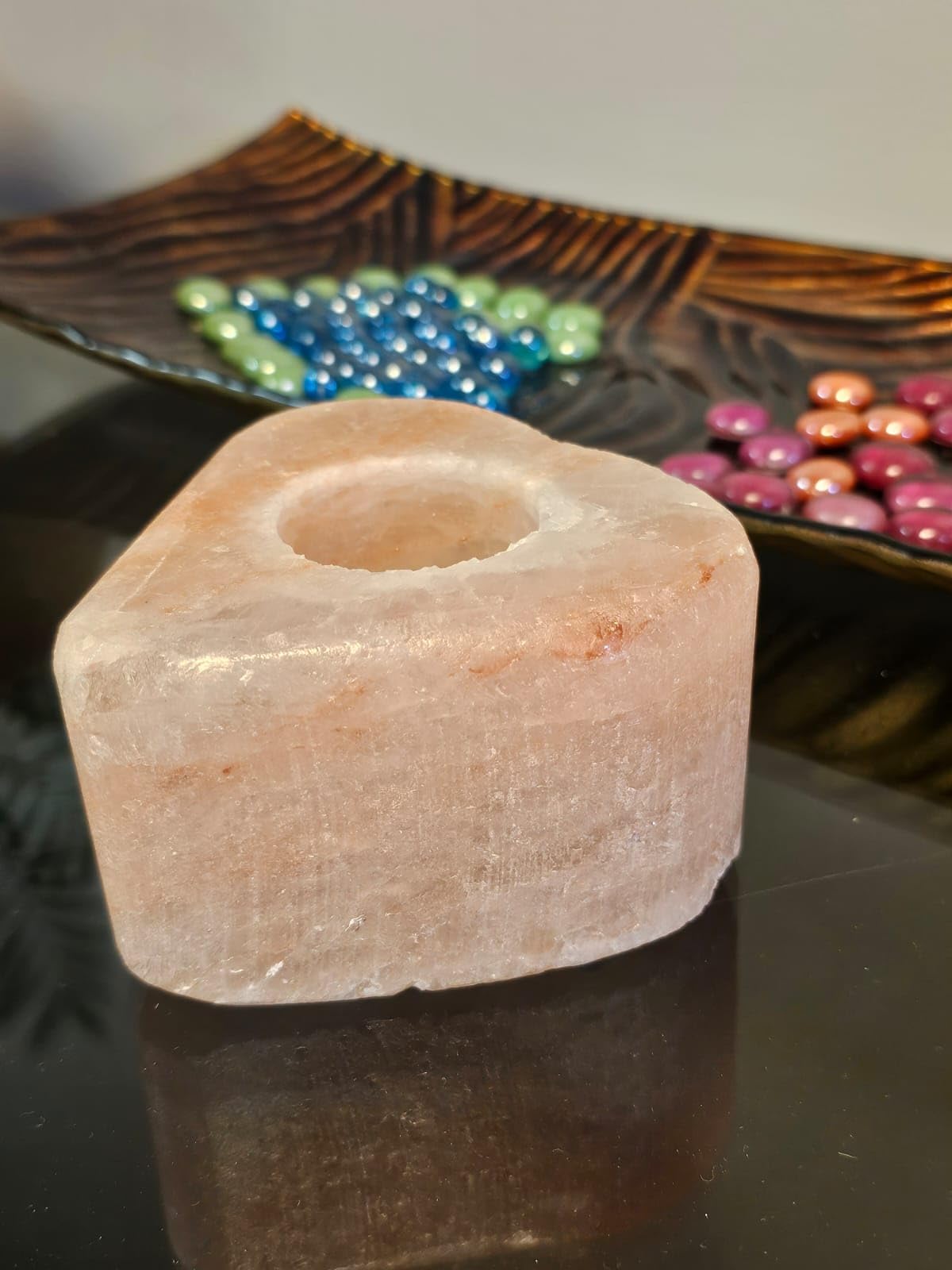 Himalayan Salt Love Rock Candle Holder – Natural Heart-Shaped Salt and Stone Tealight Holder for Cozy Ambiance, Night Light, and Home Decor – Perfect for Meditation