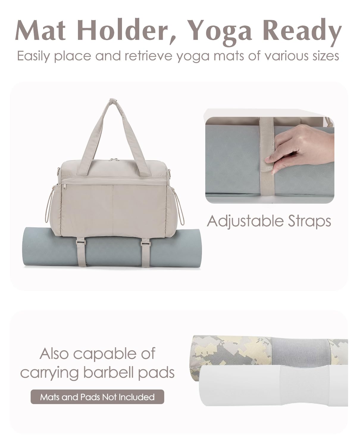 Small Gym Bag, Mini Gym Bag for Women with Yoga Mat Holder and Wet Compartment, Cute Mini Puffer Duffle Bag with Water Bottle Pocket for Workout Yoga Dance, Puffer Camel