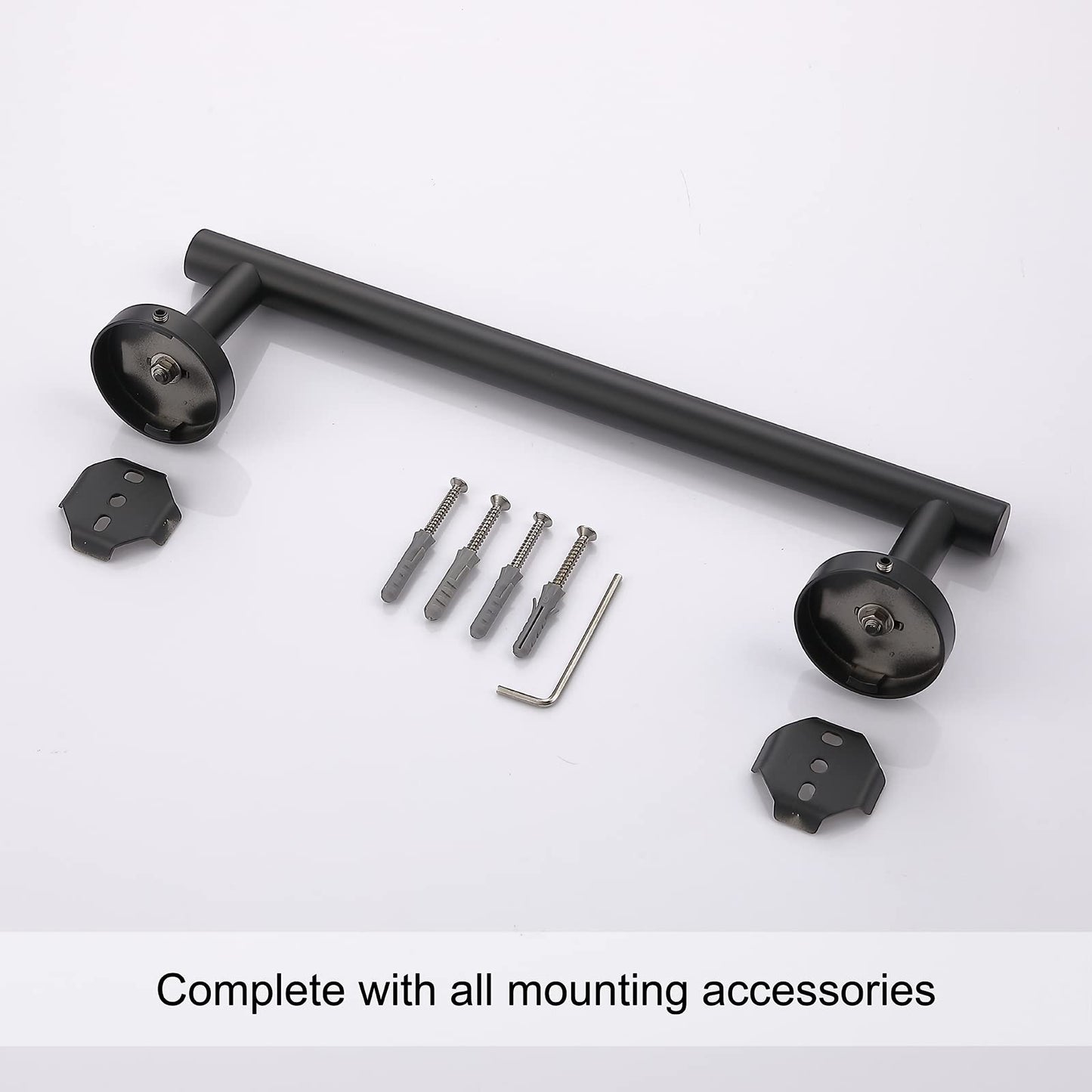 TASTOS 12 Inch Black Single Towel Bar Rack, SUS 304 Stainless Steel Round Bathroom Towel Bar Heavy Duty Towel Holder Kitchen Towel Rod, Wall Mount with Screws Towel Bar Rod Matte Black Finish