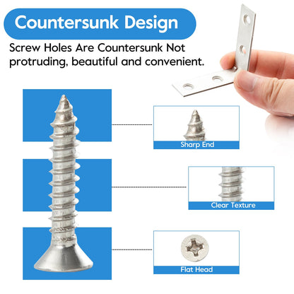 HOME MASTER HARDWARE 2 inch L Bracket Corner Brace Sets, Stainless Steel Corner Bracket, Joint Right Angle Brackets with Screws for Shelves Wood Furniture Frame(20 Pack)