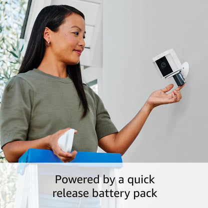 Ring Spotlight Cam Plus, Battery | Home or business security with HD video, Two-Way Talk, Color Night Vision, and Security Siren (2022 release) - White