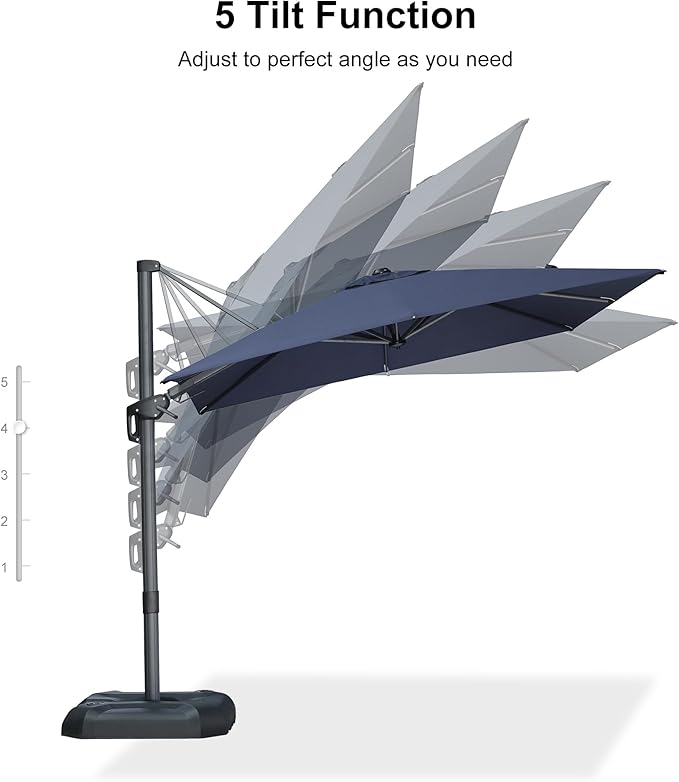 PURPLE LEAF 8' X 8' Tilting Patio Umbrella with Base Outdoor Cantilever Swivel Square Umbrella with Tilt Aluminum Offset Umbrella with 360-degree Rotation for Garden Deck Pool Patio Navy