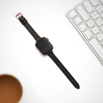 SUNFWR Compatible with Apple Watch Strap 38mm 40mm 41mm,Genuine Leather Strap Replacement,Slim&Thin Wristband for iwatch Series 7/6/5/4/3/2/1,SE(38mm 40mm 41mm,Black&Rosegold)