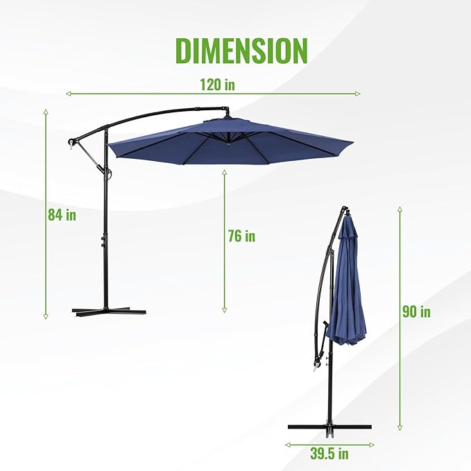 Backyard Expressions 10FT Cantilever Patio Umbrella – Outdoor Offset Hanging Umbrella with Smooth Crank, Tilt Adjustment & UV Protection – Heavy-Duty Steel Frame (Base Not Included)