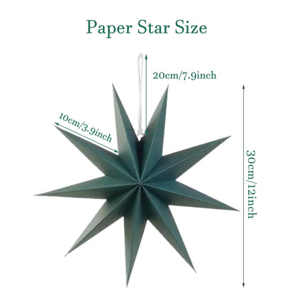 5Pcs Red Pink Green Beige Christmas Paper Star,12 Inch Large 9 Pointed Hanging Star Lantern for Xmas Tree,Fireplace,Porch,Birthday Party,Home Decor