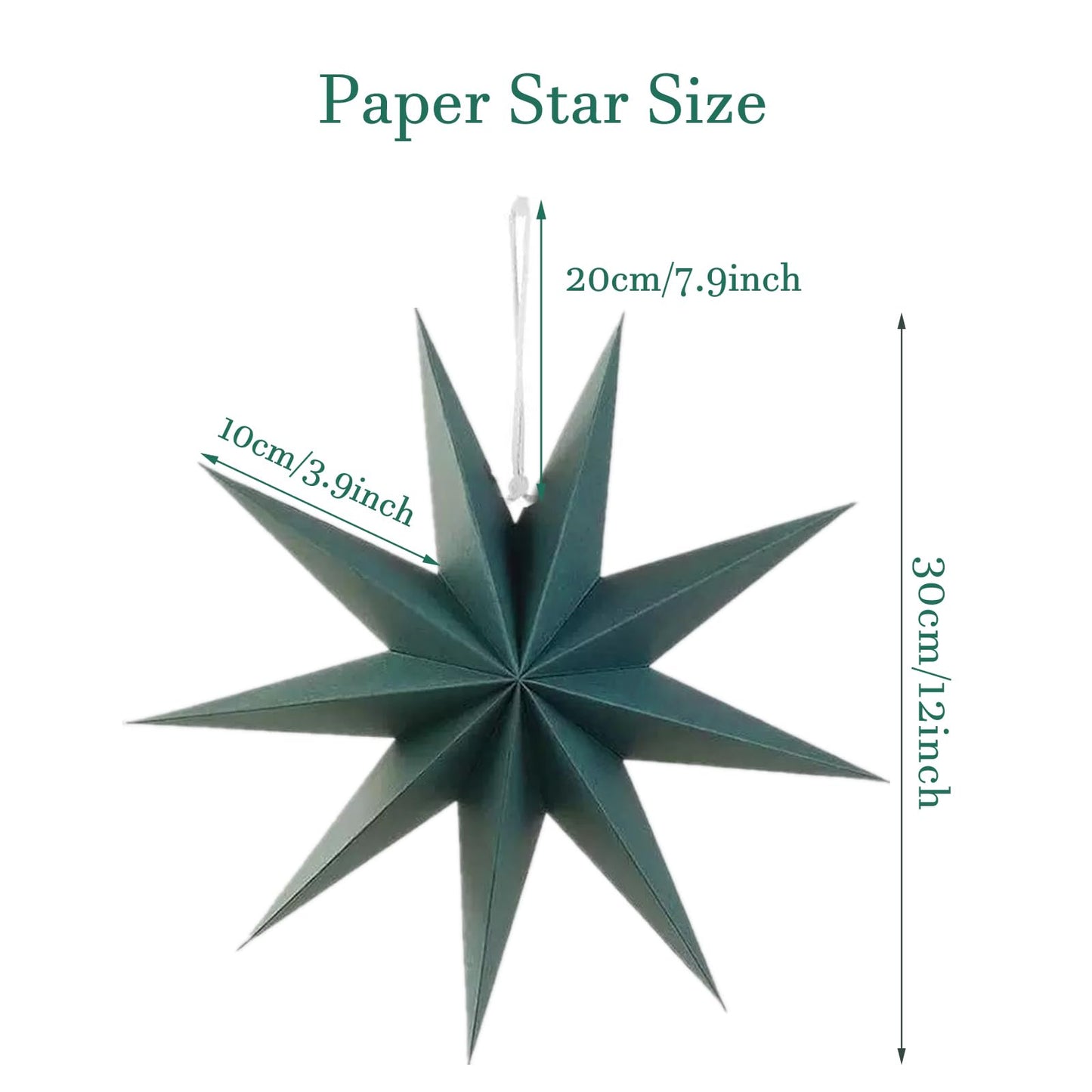 5Pcs Red Pink Green Beige Christmas Paper Star,12 Inch Large 9 Pointed Hanging Star Lantern for Xmas Tree,Fireplace,Porch,Birthday Party,Home Decor