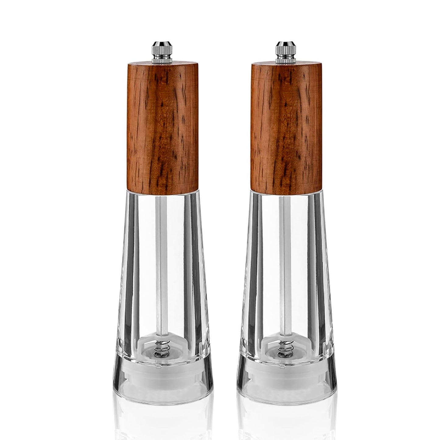 Salt and Pepper Grinder Set, Acrylic Pepper Mill with Adjustable Coarseness Wooden Pepper Grinder, Manual Salt Shake Refillable for Kitchen, Pack of 2 (Dark Wood)